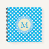 Monogram Bright Blue Gingham Pattern Notitieboek (Voorkant)