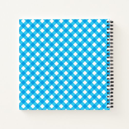 Monogram Bright Blue Gingham Pattern Notitieboek (Achterkant)