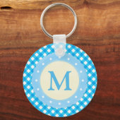 Monogram Bright Blue Gingham Pattern Sleutelhanger (Achterkant)