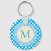 Monogram Bright Blue Gingham Pattern Sleutelhanger (Achterkant)
