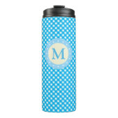 Monogram Bright Blue Gingham Pattern Thermosbeker (Voorkant)