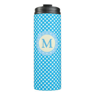 Monogram Bright Blue Gingham Pattern Thermosbeker
