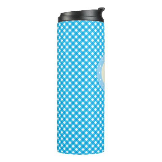 Monogram Bright Blue Gingham Pattern Thermosbeker (Gedraaid links)