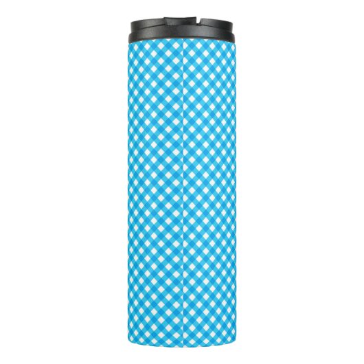 Monogram Bright Blue Gingham Pattern Thermosbeker (Achterkant)
