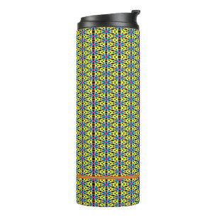 Monogram Bright Geel/Aqua/Rode Stripes/Driehoeken Thermosbeker