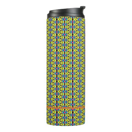 Monogram Bright Geel/Aqua/Rode Stripes/Driehoeken Thermosbeker (Gedraaid links)