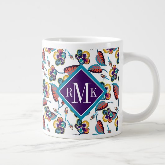 Monogram | Bright Hibiscus Pattern Grote Koffiekop (Rechts)