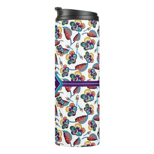 Monogram | Bright Hibiscus Pattern Thermosbeker (Geroteerd rechts)