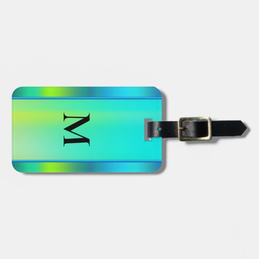 Monogram Bright Neon Turquoise Bagagelabel (Voorkant horizontaal)