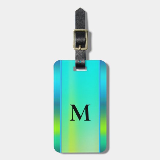 Monogram Bright Neon Turquoise Bagagelabel (Voorkant verticaal)