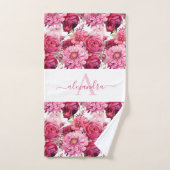 Monogram Bright Pink Floral Elegant Towel Set Bad Handdoek (Handdoek)