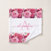 Monogram Bright Pink Floral Elegant Towel Set Bad Handdoek (Wasdoekje)