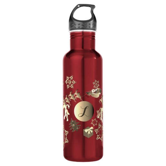 Monogram Bronze-achtige Santa's Reindeer & Snowfla Waterfles (Voorkant)