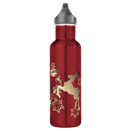 Monogram Bronze-achtige Santa's Reindeer & Snowfla Waterfles (Rechts)