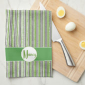 Monogram Bronze, Green en White Stripes Theedoek (Quarter Fold)