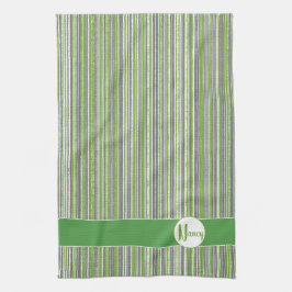 Monogram Bronze, Green en White Stripes Theedoek