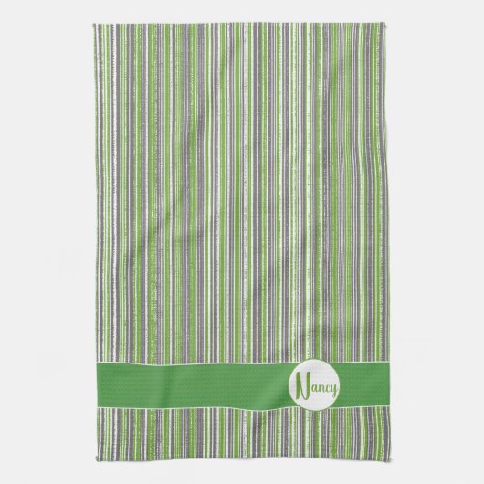 Monogram Bronze, Green en White Stripes Theedoek (Verticaal)