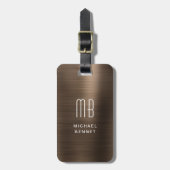 Monogram Bronzen Bruine Metalen Bagage Label (Voorkant verticaal)