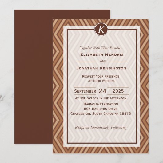 Monogram Brown and Beige Wedding Invitation Kaart (Voorkant / Achterkant)