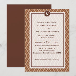 Monogram Brown and Beige Wedding Invitation Kaart