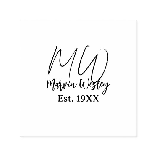 Monogram brown blue turquoise est.year simple mini zelfinktende stempel (Design)