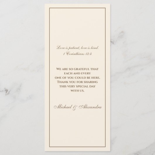Monogram Brown Cream Christian Wedding Menu (Achterkant)