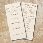 Monogram Brown Cream Christian Wedding Program Programmakaart
