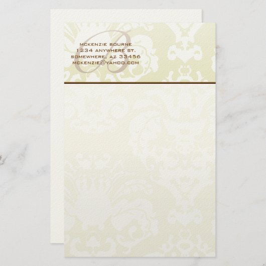 Monogram Brown & Creme Stationery Briefpapier (Voorkant / Achterkant)