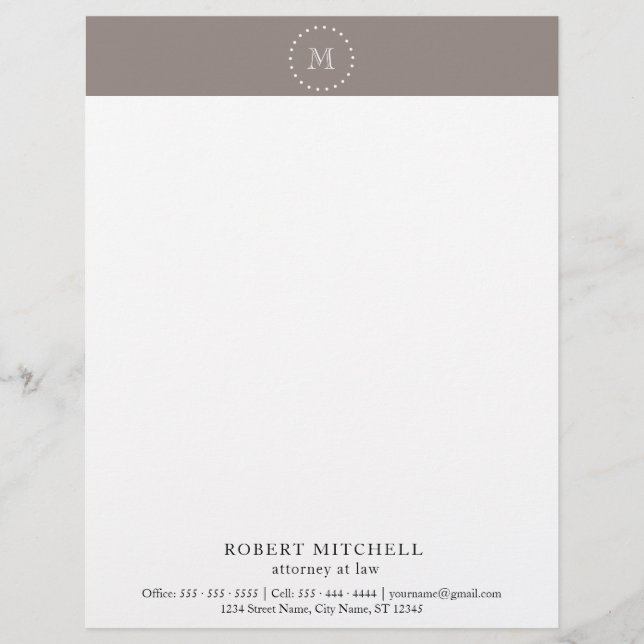 Monogram Brown Elegant Professional Letterhead Briefhoofd Ontwerp (Voorkant)