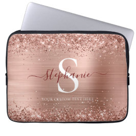 Monogram Brown Faux-Glitter Girly Glam Laptop Sleeve
