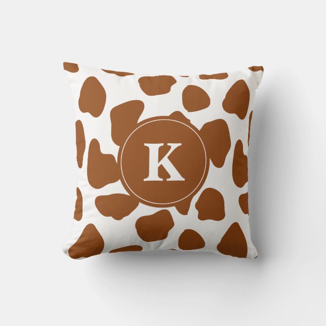 Monogram Brown Koe Print en Blauwgroen accessoires Kussen (Voorkant)