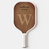 Monogram Brown Leather Script Name Rustic Pickleball Paddle (Achterkant)