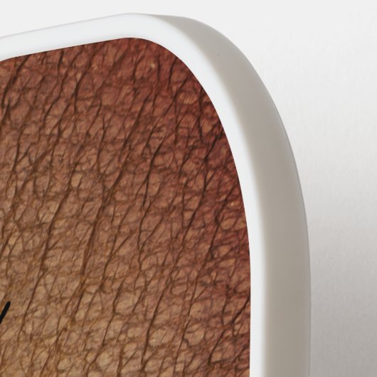 Monogram Brown Leather Script Name Rustic Pickleball Paddle (Links Detail)