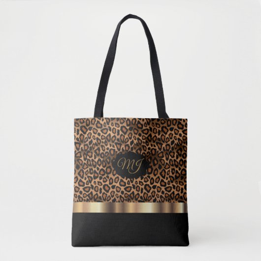 Monogram Brown Leopard Pattern Tote Bag (Voorkant)