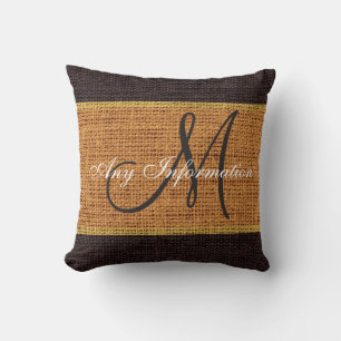 Monogram Brown Rustic Burlap Jute Kussen