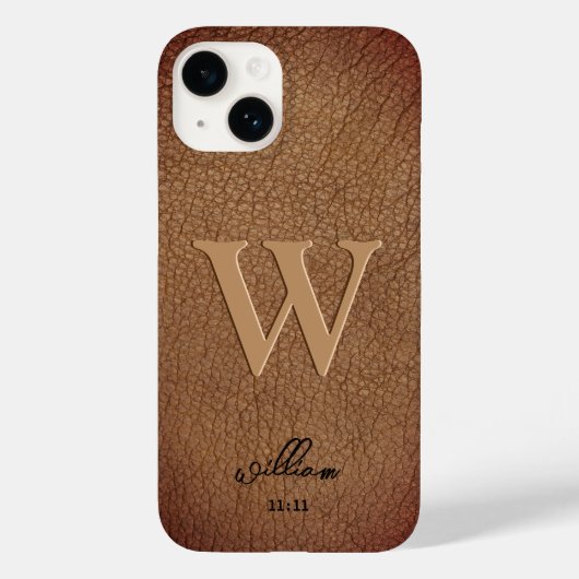 Monogram Brown Rustic Leather stijlvolle scriptnaa Case-Mate iPhone Case (Achterkant)