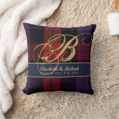 Monogram BROWN Tartan Blauw Rood Jonggehuwden Trou Kussen (Deken)