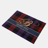 Monogram BROWN Tartan Blauw Rood Nieuwgetrouwd Tro Deurmat (Schuin)