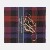 Monogram BROWN Tartan Blue Red Passen getrouwd Wed Fleece Deken (Voorkant (Horizontaal))