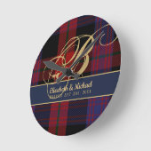 Monogram BROWN Tartan Blue Red Passen getrouwd Wed Ronde Klok (Hoek)