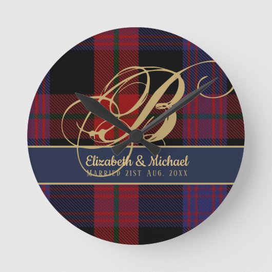 Monogram BROWN Tartan Blue Red Passen getrouwd Wed Ronde Klok (Voorkant)
