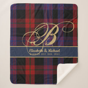 Monogram BROWN Tartan Blue Red Passen getrouwd Wed Sherpa Deken
