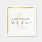 Monogram bruid bruidegom namen achternaam wit servetten (Voorkant)