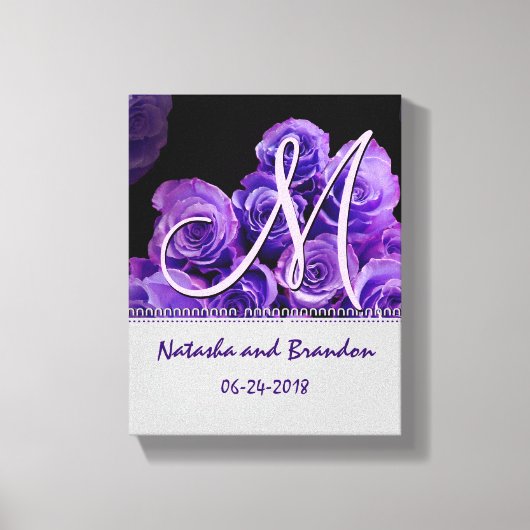 Monogram bruid en bruidegom met Paarse Rozen Canvas Afdruk (Voorkant)
