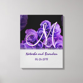Monogram bruid en bruidegom met Paarse Rozen Canvas Afdruk