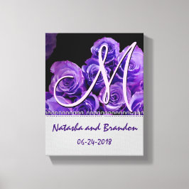 Monogram bruid en bruidegom met Paarse Rozen Canvas Afdruk
