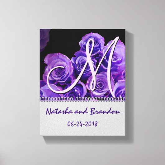 Monogram bruid en bruidegom met Paarse Rozen Canvas Afdruk (Voorkant)