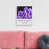 Monogram bruid en bruidegom met Paarse Rozen Canvas Afdruk (Insitu (Woonkamer))