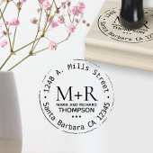 monogram, bruidegom namen, achternaam met adres rubberstempel