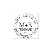 monogram, bruidegom namen, achternaam met adres rubberstempel (Afrduk)